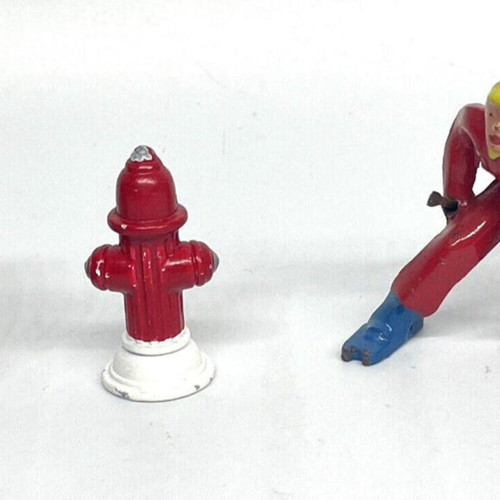 Metal Mailbox Fire Hydrant Man Skiing Christmas Village Figurines 3 Pcs Vintage